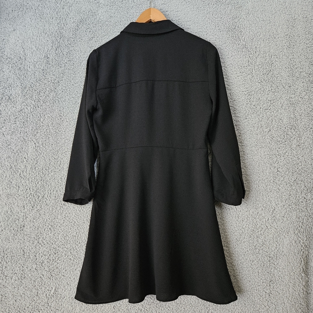 Zara Black Mini Shirt Dress Medium M 3/4 Long Sleeve A-Line Casual Minimalist - Picture 3 of 14